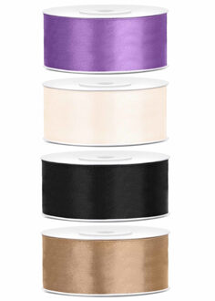 4x rollen satijnlint goud-zwart-wit-lila 2.5 cm x 25 meter