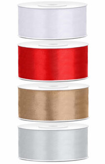 4x rollen satijnlint rood-goud-zilver-zwart 2.5 cm x 25 meter - Hobby cadeaulint