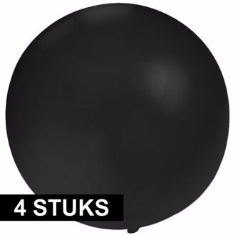 4x Ronde ballon zwart 60 cm voor helium of lucht