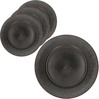 4x Ronde diner/kerstdiner onderborden mat zwart 33 cm