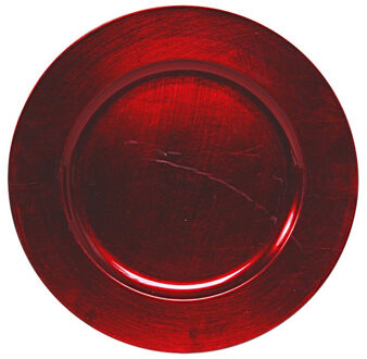 4x Ronde diner onderborden rood glimmend 33 cm - onderbord / onderzetter - Kerstdiner onderbordjes