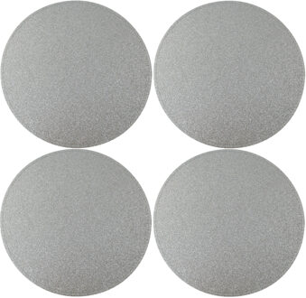 4x Ronde placemats/onderleggers zilver met glitters 33 cm - Placemats Zilverkleurig