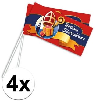 4x Rood Welkom Sinterklaas zwaaivlaggetjes 38 cm