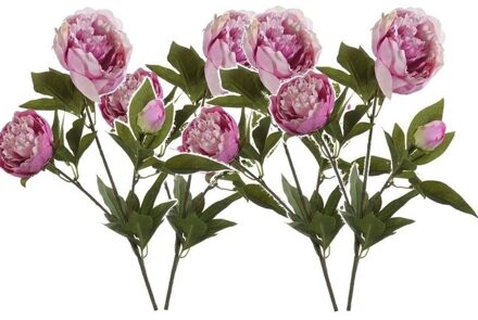 4x Roze pioenrozen kunstbloemen takken 70 cm - Kunstbloemen