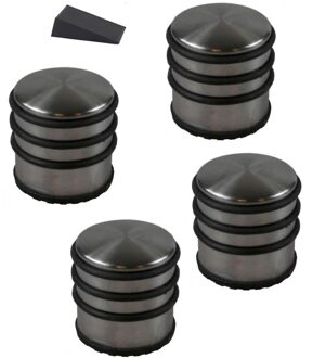 4x RVS deurstopper rond inclusief deurwig - 7 x 7 cm - 1 kg - deurstop