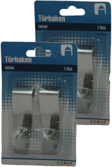 4x RVS keukenkast/deurhaken/ophanghaken 7,5 x 2,5 cm