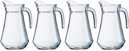 4x Sapkan/waterkan van glas 1000 ml - Schenkkannen Transparant