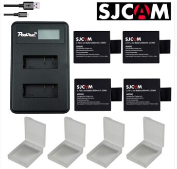 4x Sj 4000 Batterij + LCD Dual Charger voor SJCAM 4000 wifi sj 7000 SJ4000 SJ5000 Sj6000 Sj7000 Sj8000 Sj9000 m10 EKEN 4k wi fi