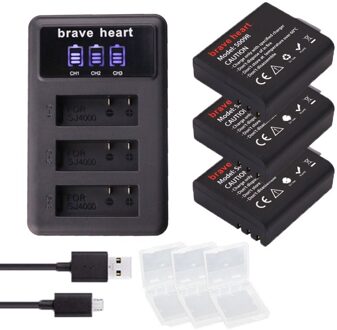 4x Sj4000 Batterij Met Case + Bateria Sj 4000 Batterij Pack Voor Eken H9 H9R H8PRO H8R Sjcam SJ4000 M10 actie Camera Accessoires lader en 3accu