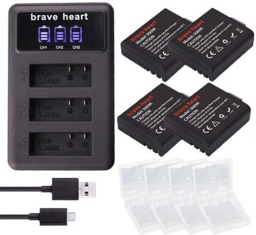 4x Sj4000 Batterij Met Case + Bateria Sj 4000 Batterij Pack Voor Eken H9 H9R H8PRO H8R Sjcam SJ4000 M10 actie Camera Accessoires lader en 4accu