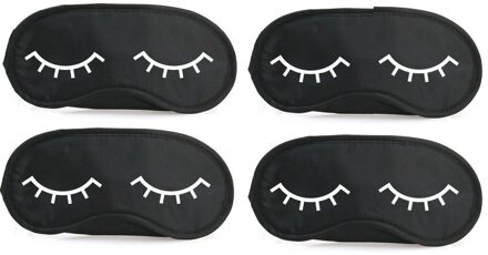 4x Slaapmaskers met slapende oogjes zwart/wit - one size - slaapmaskertje / oogmasker