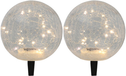 4x solar tuinlamp/prikspot glazen craquele bol op zonne-energie 20 cm