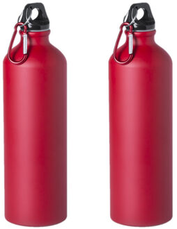 4x Stuks aluminium waterfles/drinkfles rood met schroefdop en karabijnhaak 800 ml