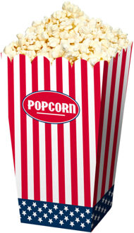 4x stuks  Amerikaanse popcorn bakjes 16 cm - USA thema feestartikelen