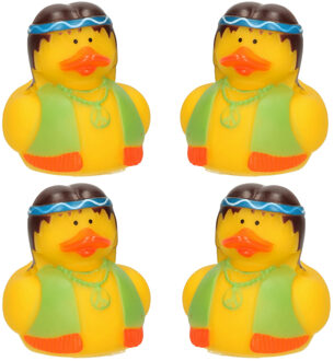 4x stuks badeendje flower power hippie geel met groen/oranje vestje 5 cm