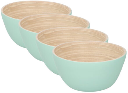 4x Stuks Bamboe Snack Schaaltje Pastelgroen 10 Cm - Snack En Tapasschalen