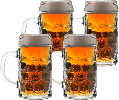 4x stuks Bierpullen/Bierglazen van een halve liter - Bierglazen Multikleur