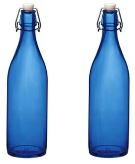 4x stuks blauwe giara flessen met beugeldop - Woondecoratie giara fles - Blauwe weckflessen / Inhoud 1 liter