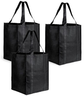 4x stuks boodschappen tassen/shoppers zwart 38 cm - Stevige boodschappentassen/shoppers