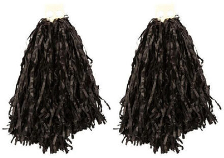 4x Stuks cheerball/pompom zwart met ringgreep 28 cm