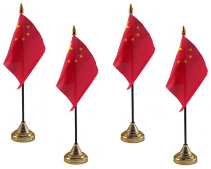 4x stuks china tafelvlaggetjes 10 x 15 cm met standaard - Chinese vlag thema feestartikelen/versiering