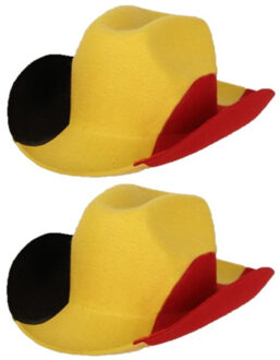 4x stuks cowboyhoed Belgie zwart geel rood - Landen vlag feestartikelen - Fans/supporters artikelen