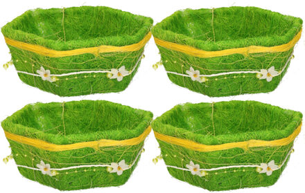 4x stuks decoratie gras mandje groen zeshoek 18 cm - Paasdecoratie - Paasmandje - Pasen - Paaseieren mandje