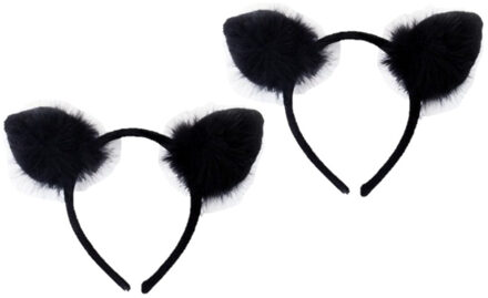 4x stuks diadeem met katten oortjes - zwart- meisjes/dames - carnaval verkleed oren