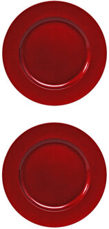 4x stuks diner borden/onderborden rood met glitters 33 cm - Onderborden