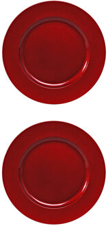 4x stuks diner borden/onderborden rood met glitters 33 cm