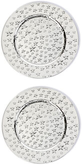 4x stuks diner borden/onderborden zilver met sterren 33 cm