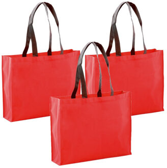 4x stuks draagtassen/schoudertassen/boodschappentassen in de kleur rood 40 x 32 x 11 cm