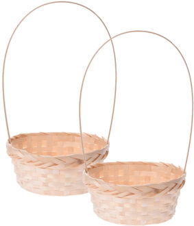 4x stuks gevlochten mandjes/paasmandjes bamboe rond met hengsel 38 cm