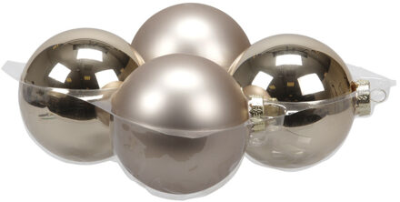 4x stuks glazen kerstballen licht champagne 10 cm mat/glans - Kerstbal Champagnekleurig