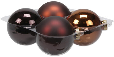 4x stuks glazen kerstballen mahonie bruin 10 cm mat/glans