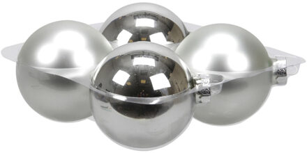4x stuks glazen kerstballen zilver 10 cm mat/glans - Kerstbal Zilverkleurig