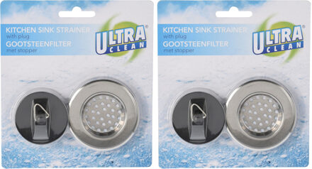 4x stuks gootsteenfilters met stoppers RVS 65 mm