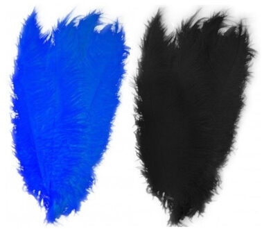 4x stuks grote veer/struisvogelveren 2x blauw en 2x zwart van 50 cm