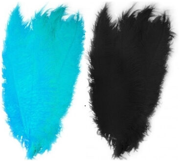 4x stuks grote veer/struisvogelveren 2x blauw en 2x zwart van 50 cm