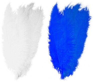 4x stuks grote veer/struisvogelveren 2x wit en 2x blauw van 50 cm
