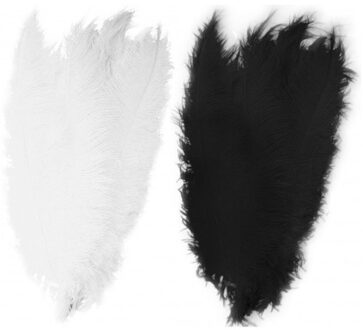 4x stuks grote veer/struisvogelveren 2x wit en 2x zwart van 50 cm