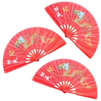 4x stuks handwaaiers/Tai Chi waaiers draak rood polyester