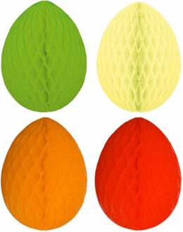 4x stuks hangende gekleurde paaseieren van papier 30 cm - Paas/pasen thema decoraties/versieringen - Honeycombs