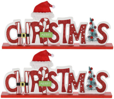 4x stuks houten kerstversiering decoratie bordjes Merry Christmas 35 cm