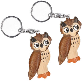 4x stuks houten uilen vogels sleutelhanger 6 cm