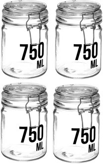 4x stuks inmaakpotten/voorraadpotten 0,75L glas met beugelsluiting