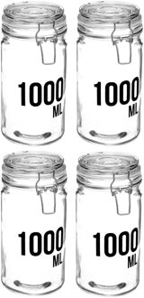 4x stuks inmaakpotten/voorraadpotten 1L glas met beugelsluiting