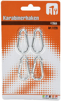 4x stuks karabijnhaak / karabijnhaken aluminium 4 cm