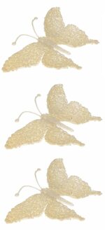 4x stuks kerst decoratie vlinder creme glitter