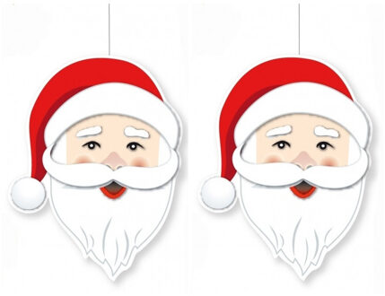4x stuks kerst hangdecoratie kerstman hoofd 39 x 29 cm